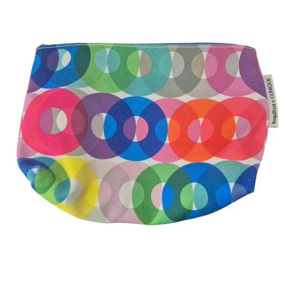 Kapitza x Clinique Multicolored Circle Print Makeup Bag Zipper Closure - Picture 2 of 3